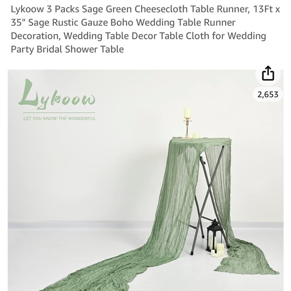 Sage green cheesecloth table runner 💒 - Picture 4 of 5
